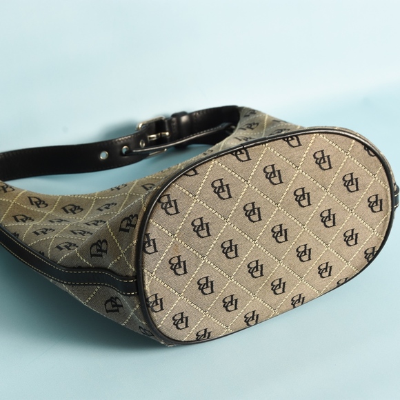 Dooney & Burke leather trim shoulder handbag, black/grey, vintage - Picture 7 of 9